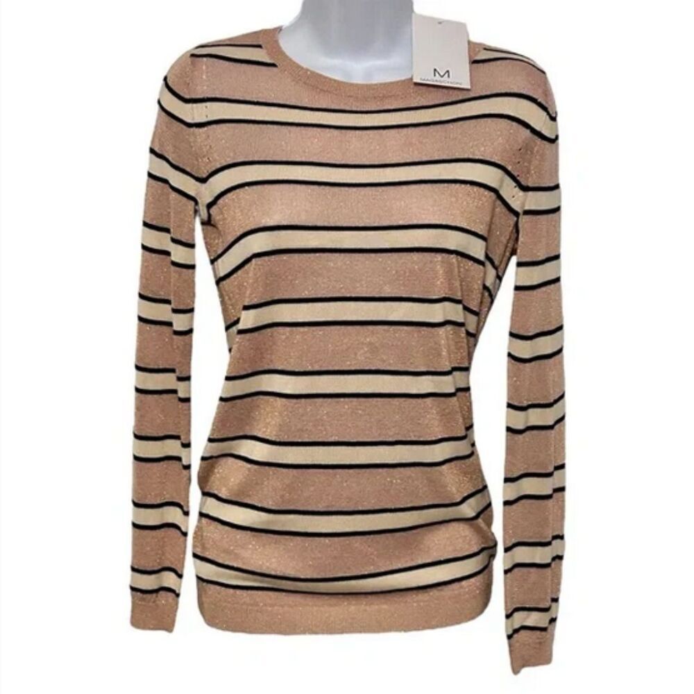 Magaschoni Metallic Striped Lightweight Long Sleeve Pullover Sweater (NWT)